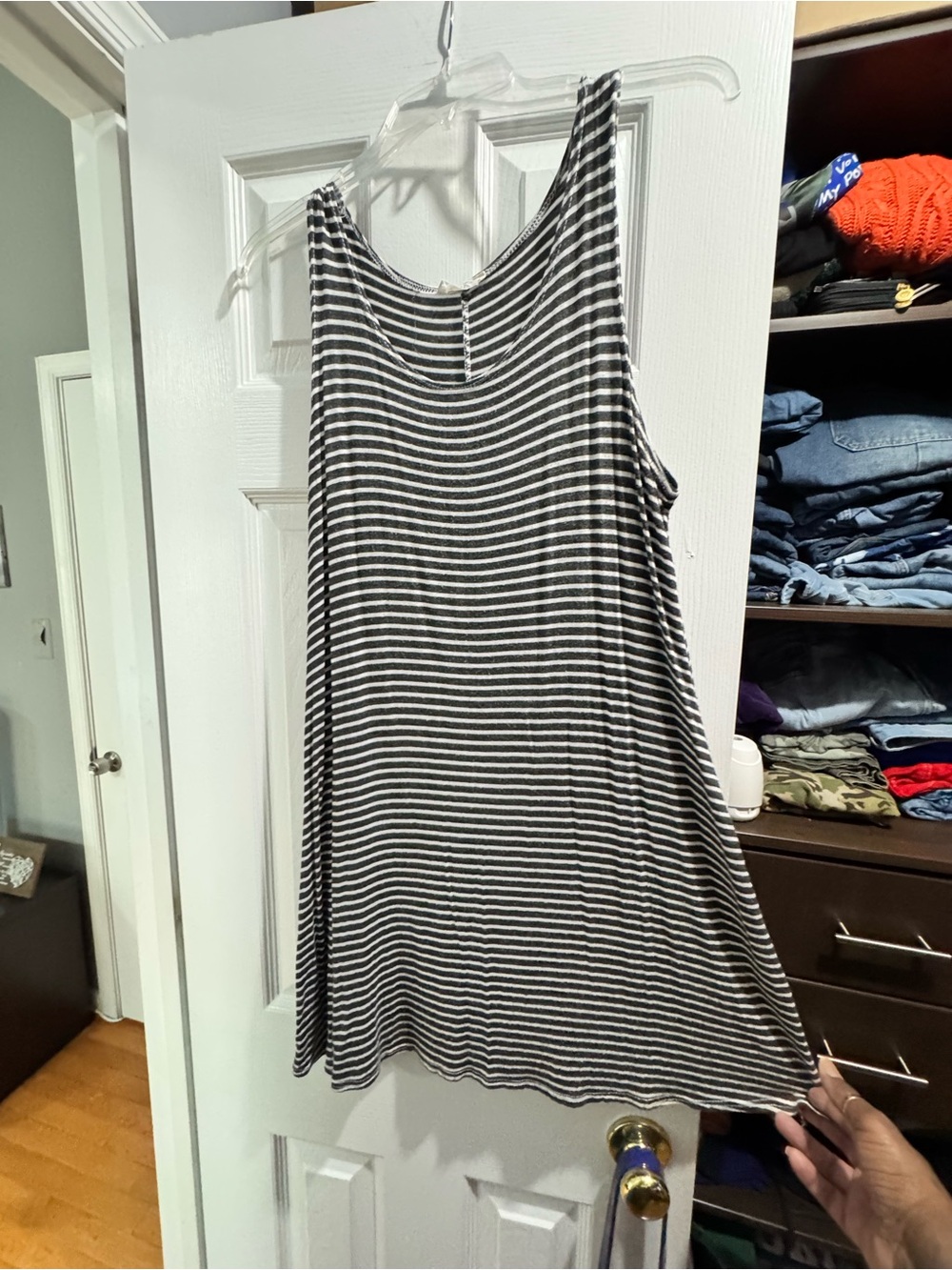 Olivia Rae Black & White Striped Sleeveless Mini Dress